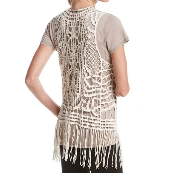 Biege Sleeveless Crocheted Bojo Vest - Picture 2 of 4